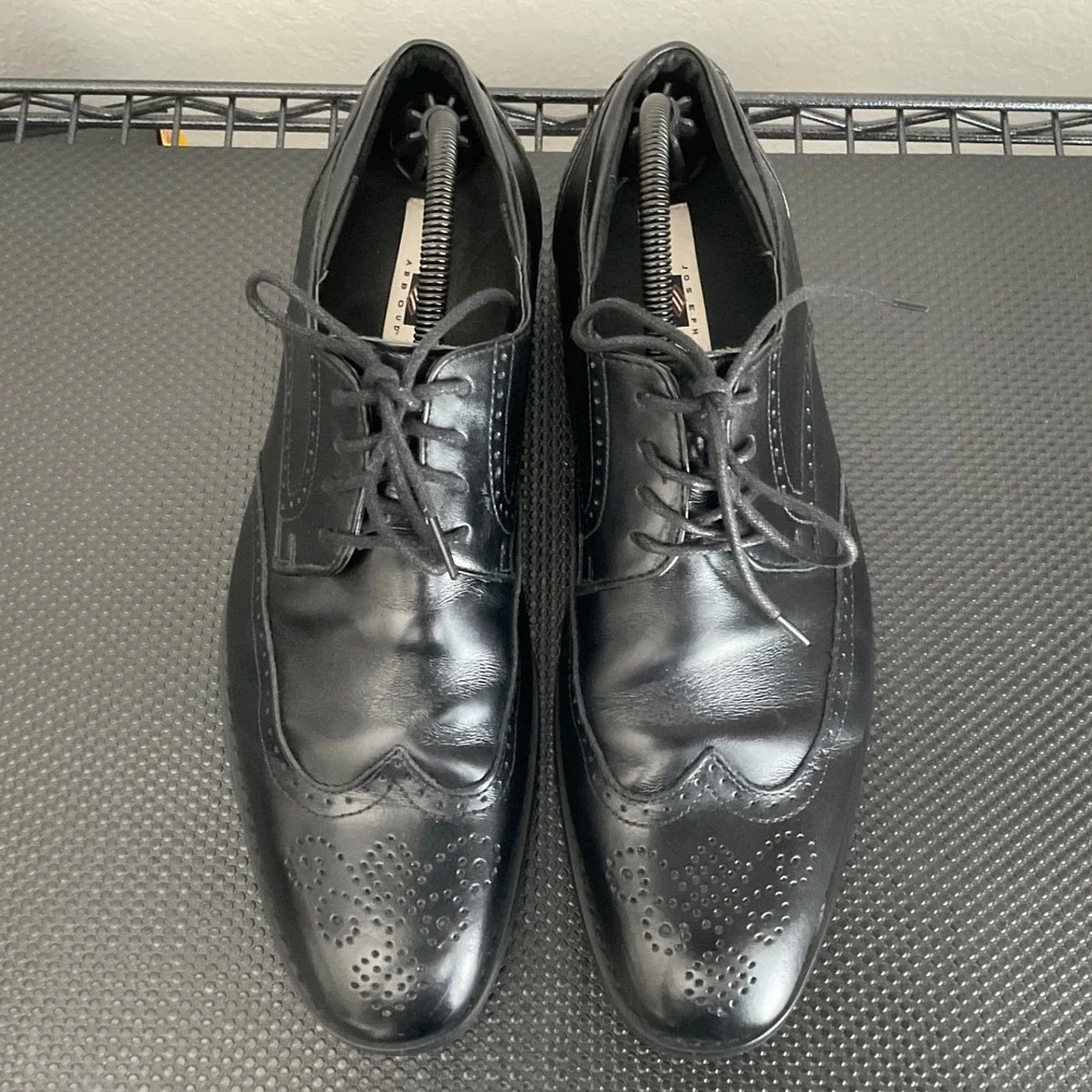 Joseph Abboud Mens Black Leather Wingtip Brogue Oxford Dress Shoes 9.5 D K125B